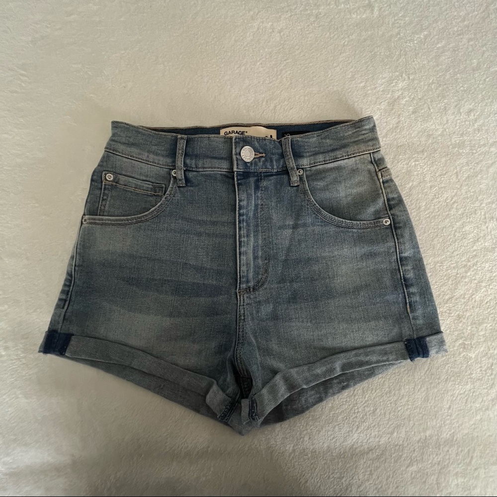 Garage High Waisted Denim Fitted Shorts